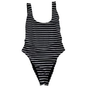 AERIE High Leg Low‎ Back Black/White Stripe One Piece Swimsuit-Size S
